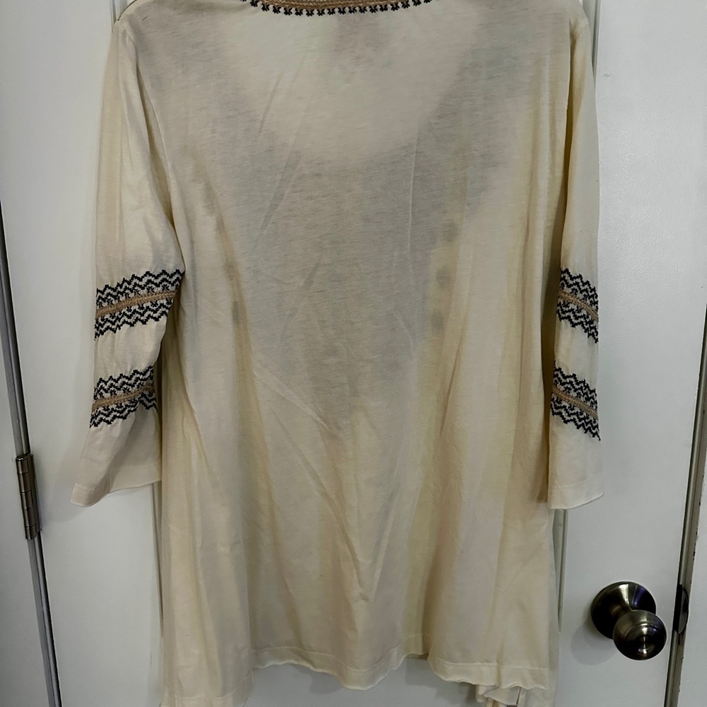 Johnny Was Cream Tunic with Brown Embroidery - Picture 2 of 6